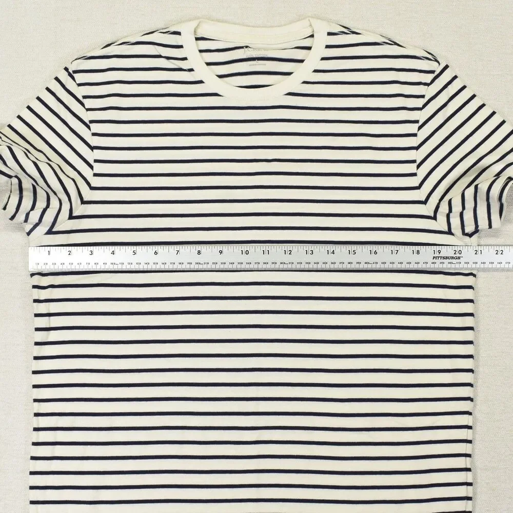 J Crew Womens Large Striped T Shirt White Navy Blue 100 Cotton Crew Neck Breton